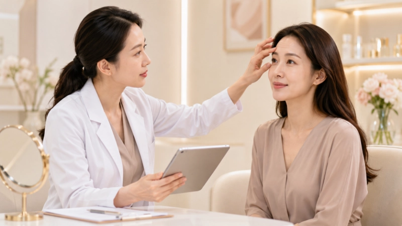 醫師為女性進行婚前肌膚狀況評估