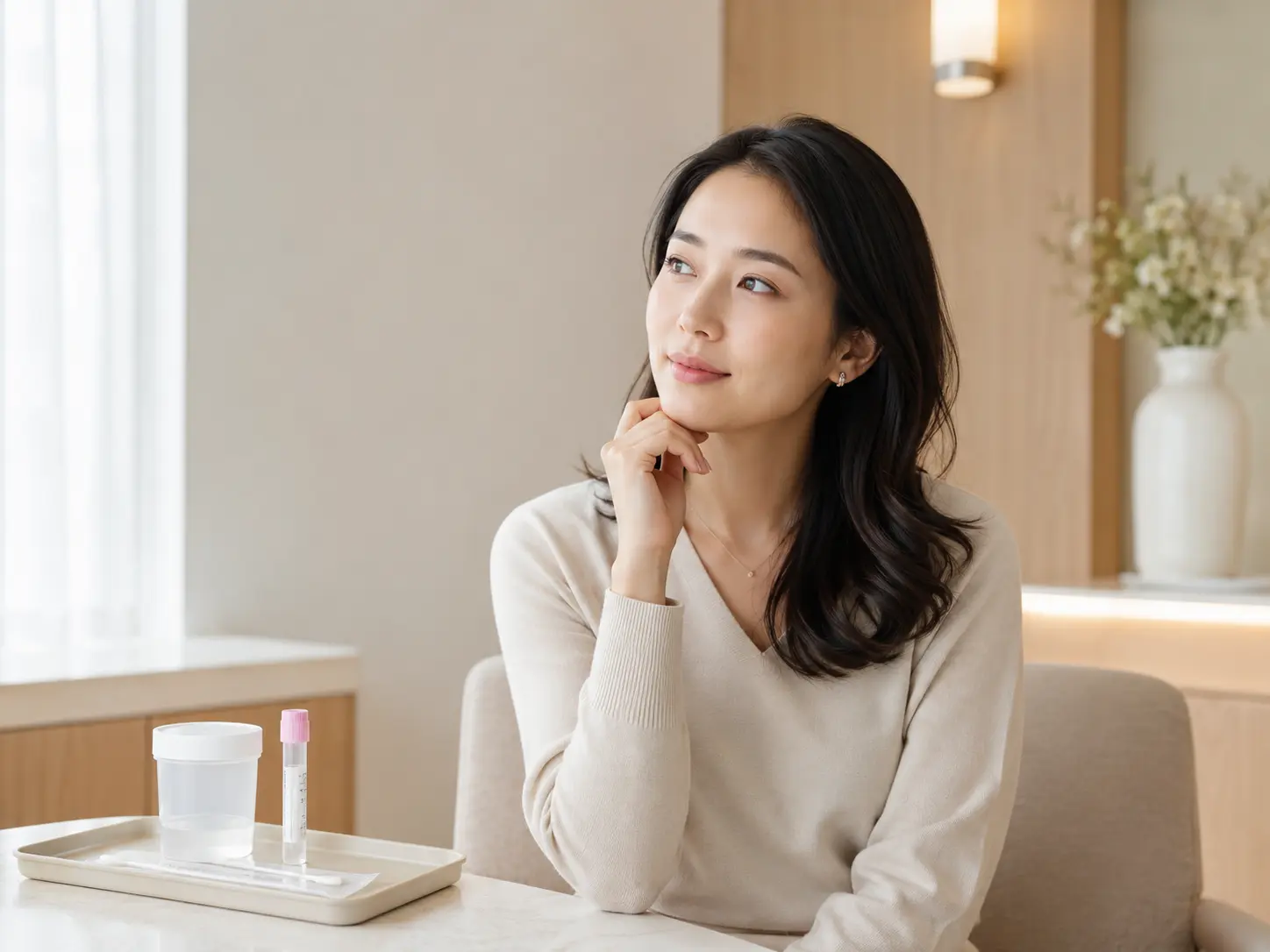 免抽血性傳染疾病篩檢 4 女性在診間等待性傳染病篩檢採樣