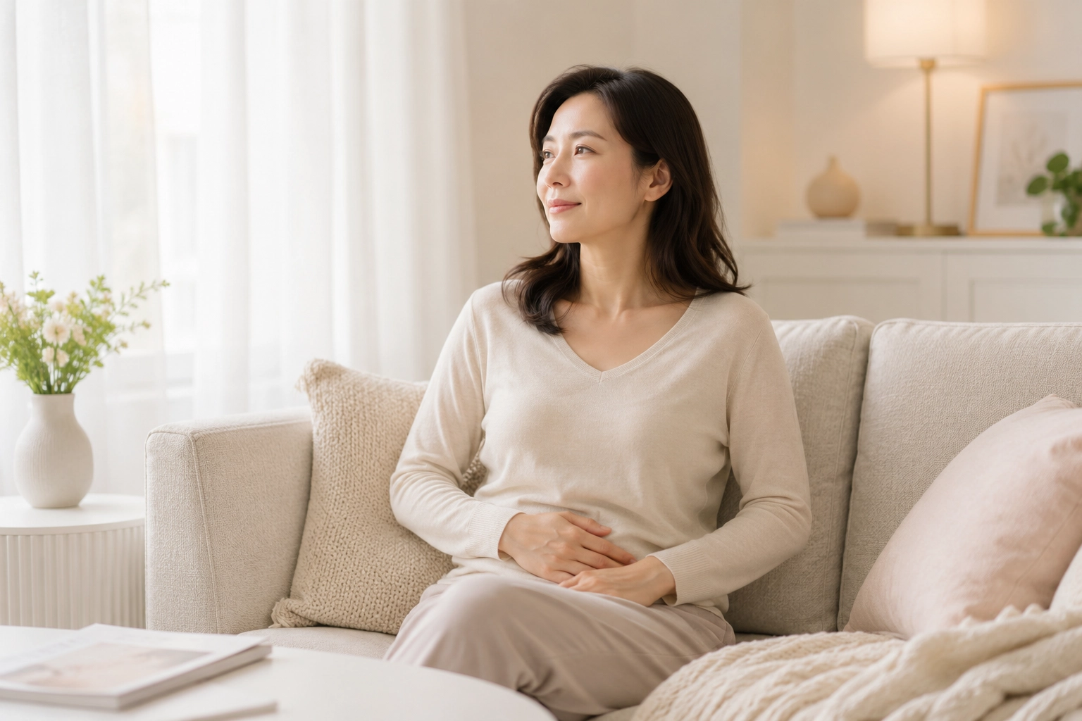 熟齡女性坐在家中沙發上休息